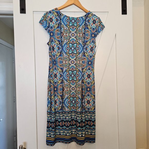 Liz Claiborne Blue, Orange Medallion Print Knit Shift Dress, Size 10 - Picture 4 of 9